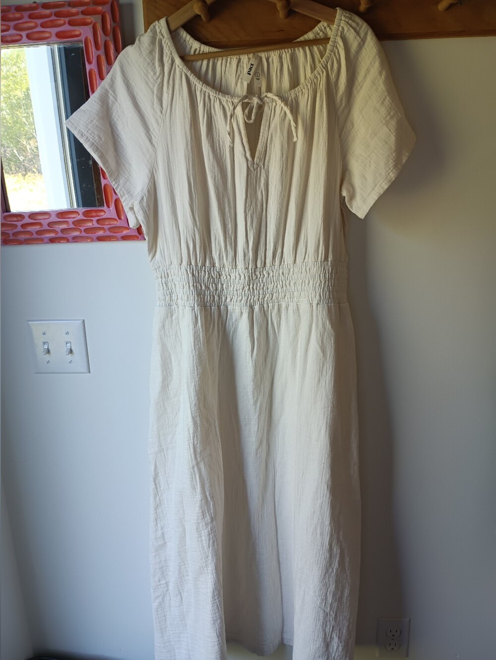 Pact Ivory Smocked Cotton Midi Dress